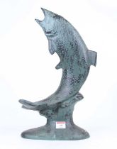 A verdigris metal model of a salmon, height 44cm