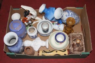 A collection of ceramics to include blue glazed stoneware vase and cover with impressed Celtic style
