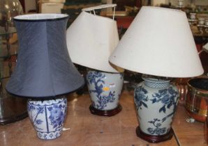 A pair of modern Chinese blue and white ginger jars, each converted to a table lamp, h.41cm (