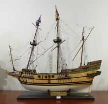 A wooden model of the Golden Hind, on stand, height 82cm