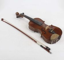 A child's Stentor Student 2 violin having a one piece back, ebony finger board and turned ebonised