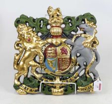 A painted composite wall plaque in the form of the Royal coat of arms, height 34cm Brand new