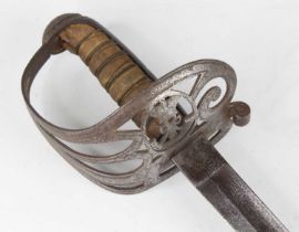 A British 1827 pattern Rifle Officer's sword, having an 80cm fullered blade (rounded to the tip),