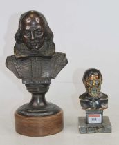 A bronzed metal bust of William Shakespeare, h.29cm; together with a copper bust of a gentleman, h.