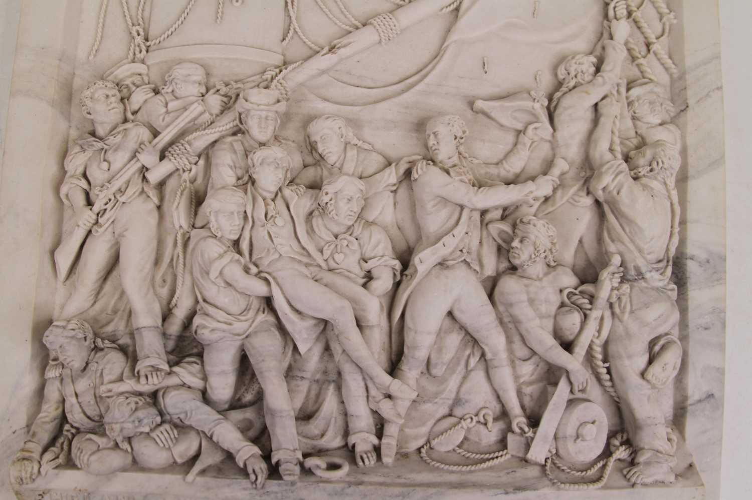 A simulated marble plaque to commemorate the Battle of Trafalgar, moulded in high relief with a - Image 2 of 2