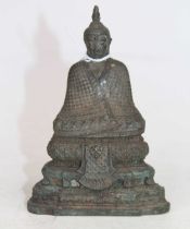 An Ayutthaya style Thai cast metal figure of Buddha Shakyamuni, shown seated, h.12cm