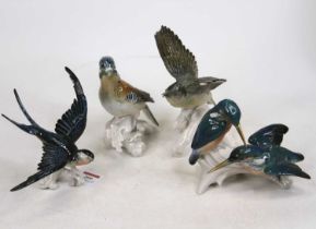 A collection of four Karl Ens pottery models of birds, the largest h.19cm (a/f) The brown bird