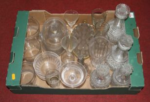 A collection of 19th century and later glass ware to include a pair of cut glass decanters, each