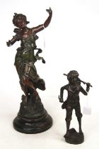 A 19th century French spelter figure of a lady, h.52cm; together with a bronzed figure of a boy, h.