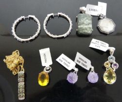 A collection of principally Gems TV silver and semi-precious set costume jewellery to include hoop