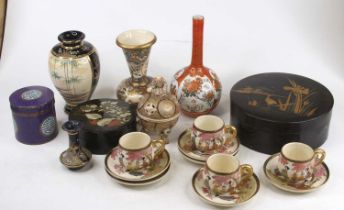 A collection of Japanese ceramics to include Satsuma, Kutani, and cloisonne enamel