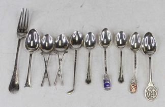 Assorted silver flatware to include teaspoons, souvenir spoon, cake fork,etc, various dates and