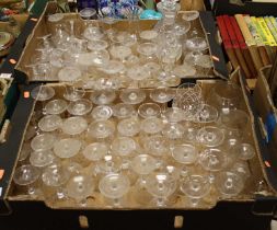 Two boxes of glassware to include a crystal decanter and various drinking glasses