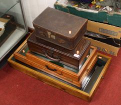 An early 20th century glazed table-top display cabinet, 754 x 41cm, together with two others