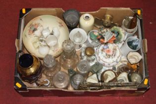 A collection of glassware and ceramics, to include Royal Doulton character jugs and glass decanters