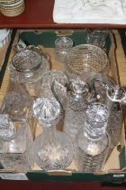 A collection of glassware, to include decanters and claret jugs