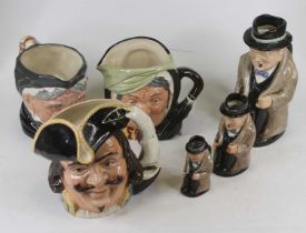 A set of three Royal Doulton graduated Winston Churchill figural jugs, the largest h.23cm;