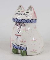 A Jan De Bethell hand painted pottery cat, unmarked, height 21cm