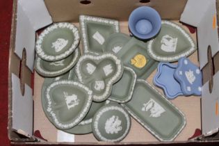 A collection of Wedgwood green and blue jasper ware