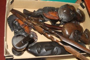 A collection of African hardwood carvings