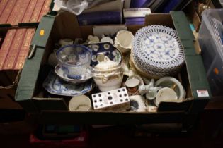 A collection of 18th century and later ceramics to include a set of Bavarian lace pattern ribbon