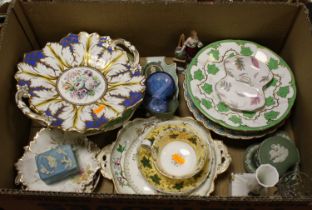 A collection of Victorian and later ceramics to include Wedgwood jasper ware, tea and dinner wares