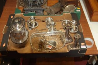 A collection of silver plated wares, to include a Victorian biscuit box of fluted oval shape, h.