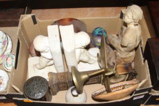 Miscellaneous items to include a terracotta figure of a boy (a/f), and an Edwardian mahogany