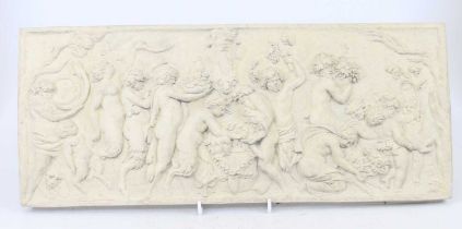 After Clodion - a plaster relief plaque, decorated with classical style figures, 22 x 49cm