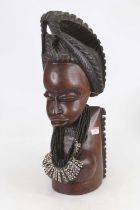 An African carved hardwood head and shoulders figure of a lady, h.27cm; together with an African