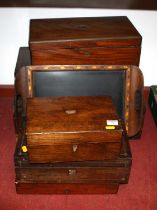 A collection of six 19th century boxes and writing slopes; together with a Tunbridge type tray