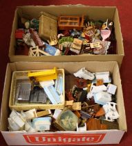 Two boxes of dolls house furniture and miniatures