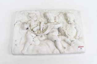 A plaster relief plaque, decorated with putti, 25x36cm