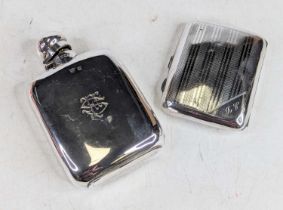 A silver pocket hip flask, height 12cm, Sheffield 1900, together with an engine turned silver pocket