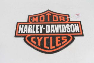 A reproduction cast iron Harley Davidson Motorcycles advertising sign, 27x34cm