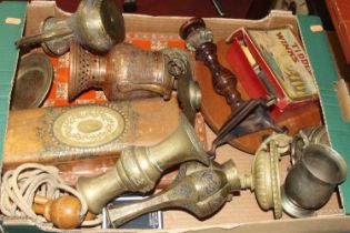 Miscellaneous items to include a Chinese brass gu vase, a pewter tankard, copper coffee pot etc