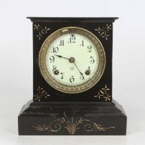 The Ansonia Clock Company of New York - a black enamelled metal cased mantel clock, having signed