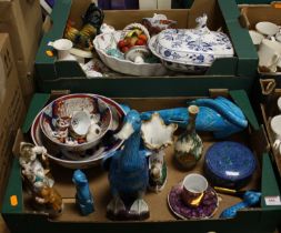 Two boxes of 19th century and later ceramics to include a Victorian cornucopia vase, and a