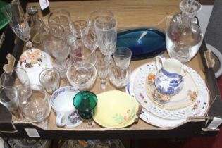 A collection of 19th century and later glassware and ceramics, to include a German ribbon plate