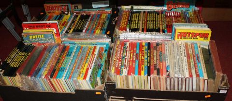 Four boxes of vintage children's annuals to include The Beano, Dandy, and Beezer