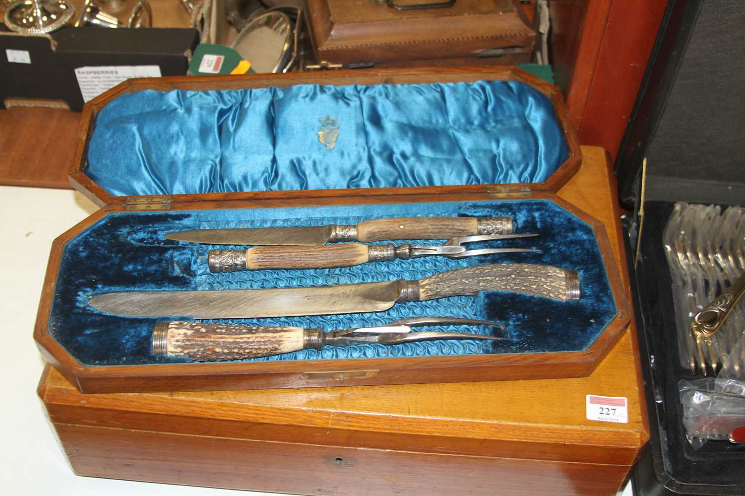 An early 20th century oak cased part canteen of silver plated cutlery, mostly in the Fiddle pattern, - Image 2 of 3