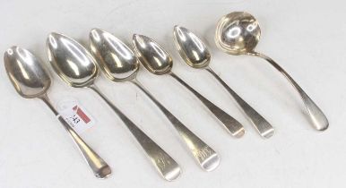 Assorted George III and later silver flatwares comprising three tablespoons, two dessert spoons