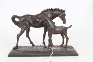 A bronzed resin group of a horse and foal, h.18cm Appears in good condition.