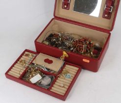 A faux snakeskin jewellery box and contents of assorted costume etc