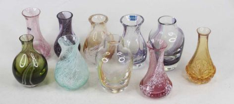 A collection of art glass spill vases, mainly Caithness, largest 13cm high