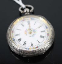 A late Victorian silver cased open faced pocket watch by Fritz Petitpierre of London, having a