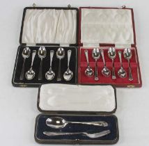 A cased silver two-piece christening set, comprising dessert fork and spoon, together with a cased