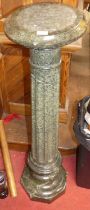An early 20th century Italian verdigris serpentine marble pedestal column, having oval top, fluted