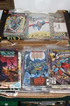 Three boxes of mixed superhero comics, to include the Adventures of Batman, Shazam, Batman Dark