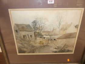 Malcolm Whittley - The farmyard, Upper Slaughter, watercolour, signed lower right, 29 x 38cm, with
